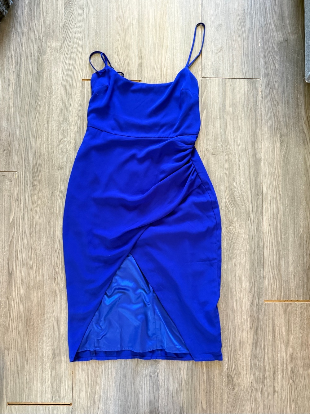 Lush Cobalt Blue Spaghetti Strap Wrap-Front Midi Dress